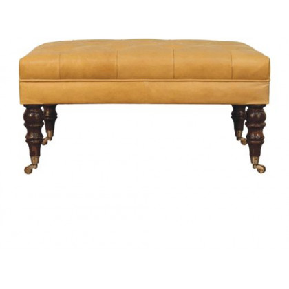 Artisan - Honey Caramel Buffalo Tan Leather Ottoman With Castor Legs