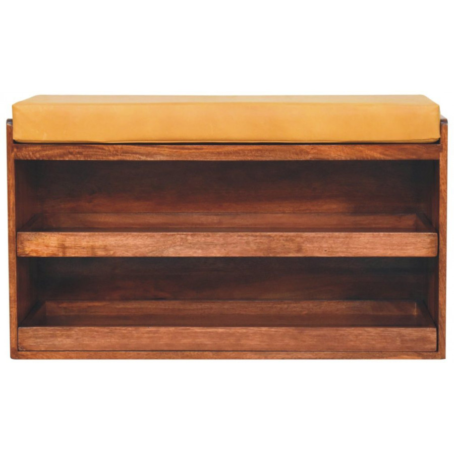 Artisan - Buffalo Hide Pull Out Honey Caramel Shoe Storage Bench