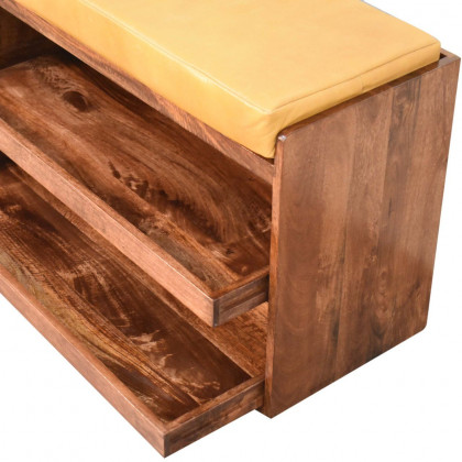 Artisan - Buffalo Hide Pull Out Honey Caramel Shoe Storage Bench