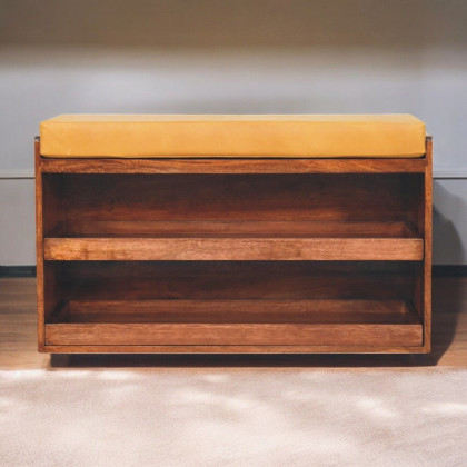 Artisan - Buffalo Hide Pull Out Honey Caramel Shoe Storage Bench