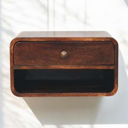 Artisan - Curved California Walnut Wall Mounted Bedside With Open Slot