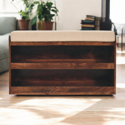 Artisan - California Walnut & Mud Linen Pull Out Shoe Bench