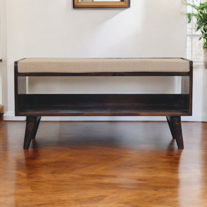 Artisan - California Walnut Bench With Mud Linen Seat Pad