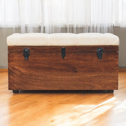Artisan - California Walnut White Linen Storage Trunk
