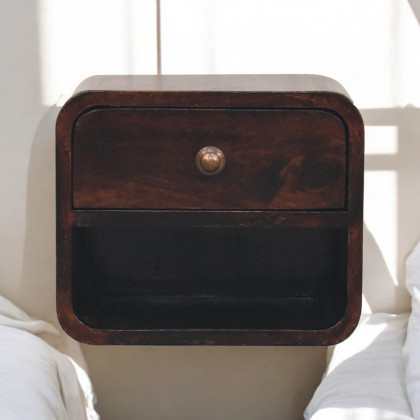 Artisan - Mini Curved California Walnut Wall Mounted Bedside With Open Slot