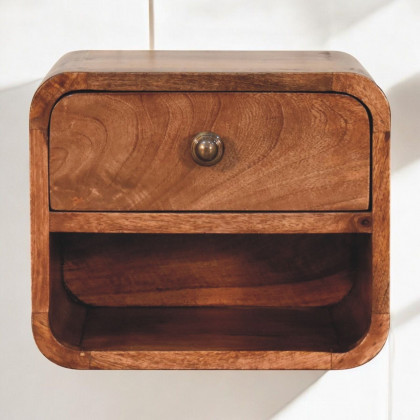 Artisan - Mini Honey Caramel Wall Mounted Bedside With Open Slot