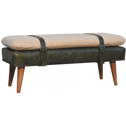 Artisan - Bouclé Buffalo Hide Olive Green Leather Bench