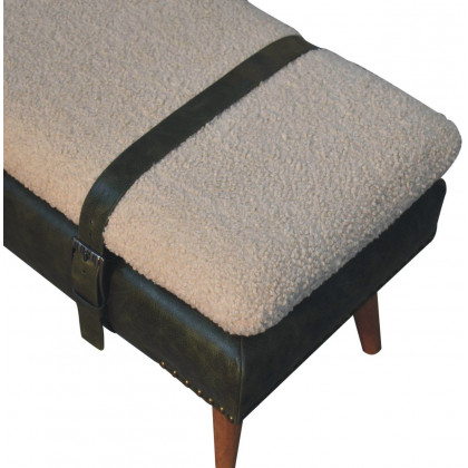 Artisan - Bouclé Buffalo Hide Olive Green Leather Bench