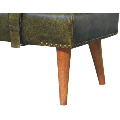Artisan - Bouclé Buffalo Hide Olive Green Leather Bench