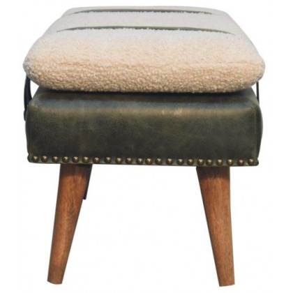 Artisan - Bouclé Buffalo Hide Olive Green Leather Bench