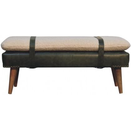 Artisan - Bouclé Buffalo Hide Olive Green Leather Bench