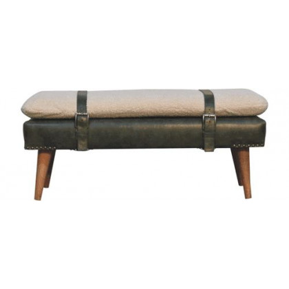 Artisan - Bouclé Buffalo Hide Olive Green Leather Bench