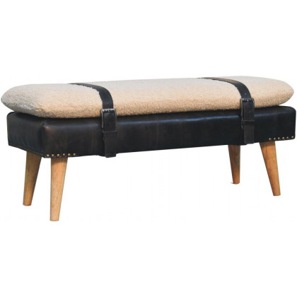 Artisan - Bouclé Buffalo Hide Black Leather Bench