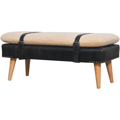 Artisan - Bouclé Buffalo Hide Black Leather Bench