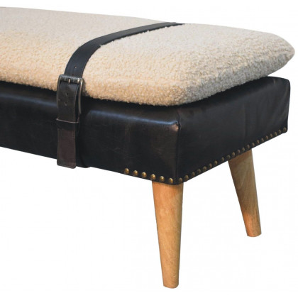 Artisan - Bouclé Buffalo Hide Black Leather Bench