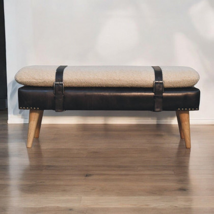 Artisan - Bouclé Buffalo Hide Black Leather Bench
