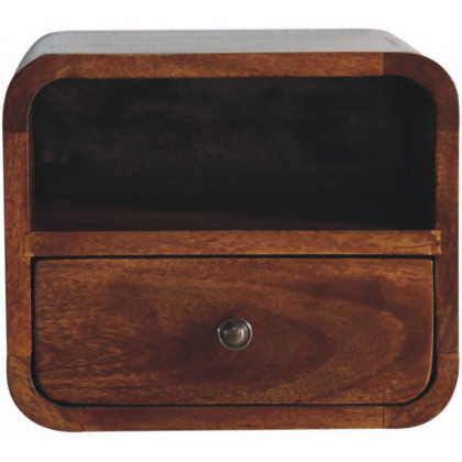 Artisan - Extra Mini Wall Mounted Curved Chestnut Bedside With Open Slot