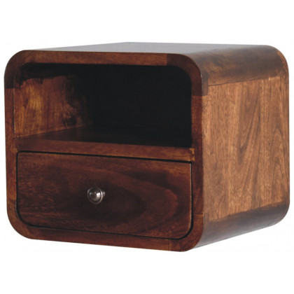Artisan - Extra Mini Wall Mounted Curved Chestnut Bedside With Open Slot