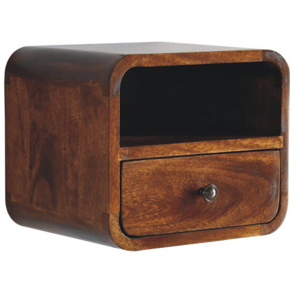 Artisan - Extra Mini Wall Mounted Curved Chestnut Bedside With Open Slot