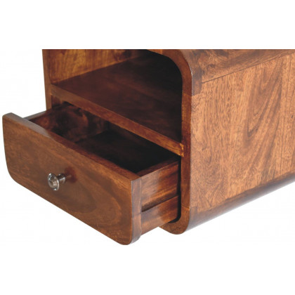 Artisan - Extra Mini Wall Mounted Curved Chestnut Bedside With Open Slot