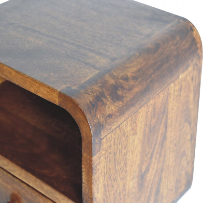 Artisan - Extra Mini Wall Mounted Curved Chestnut Bedside With Open Slot