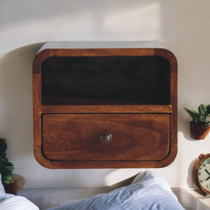 Artisan - Extra Mini Wall Mounted Curved Chestnut Bedside With Open Slot