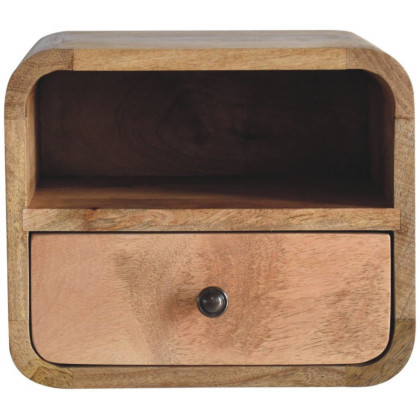 Artisan - Extra Mini Wall Mounted Curved Oak-Ish Bedside With Open Slot