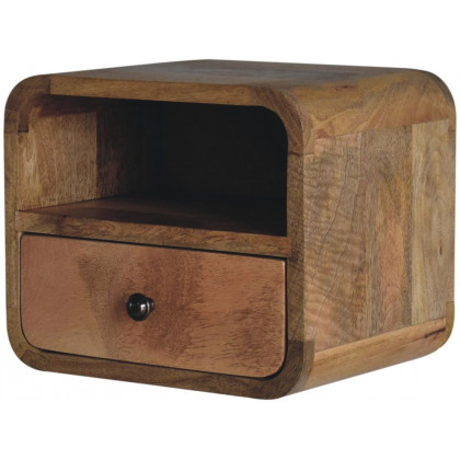 Artisan - Extra Mini Wall Mounted Curved Oak-Ish Bedside With Open Slot