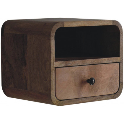 Artisan - Extra Mini Wall Mounted Curved Oak-Ish Bedside With Open Slot