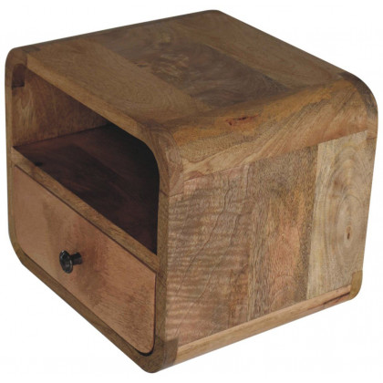 Artisan - Extra Mini Wall Mounted Curved Oak-Ish Bedside With Open Slot