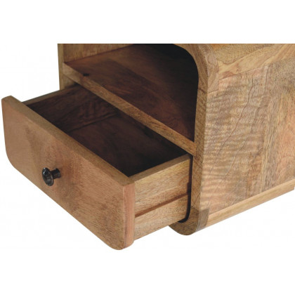 Artisan - Extra Mini Wall Mounted Curved Oak-Ish Bedside With Open Slot