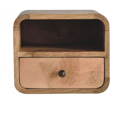 Artisan - Extra Mini Wall Mounted Curved Oak-Ish Bedside With Open Slot