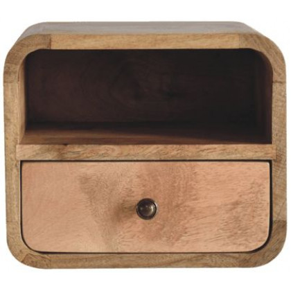 Artisan - Extra Mini Wall Mounted Curved Oak-Ish Bedside With Open Slot