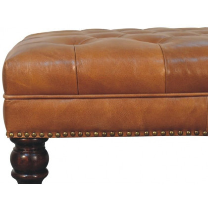 Artisan - Studded Buffalo Tan Leather Ottoman With Castor Legs