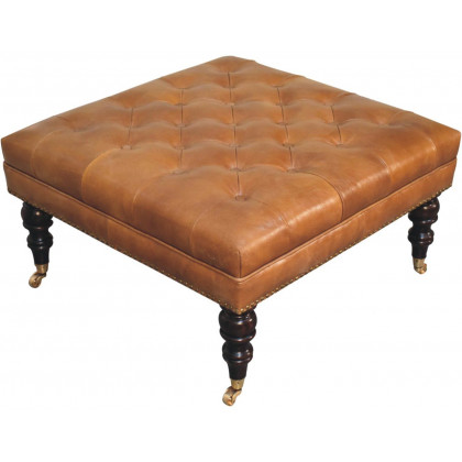 Artisan - Studded Buffalo Tan Leather Ottoman With Castor Legs