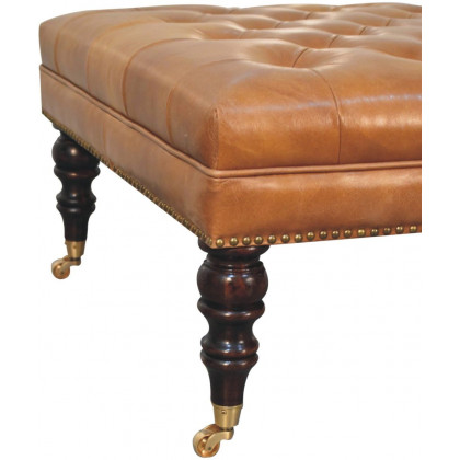 Artisan - Studded Buffalo Tan Leather Ottoman With Castor Legs