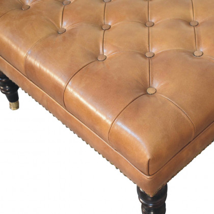 Artisan - Studded Buffalo Tan Leather Ottoman With Castor Legs