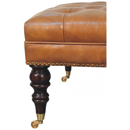 Artisan - Studded Buffalo Tan Leather Ottoman With Castor Legs