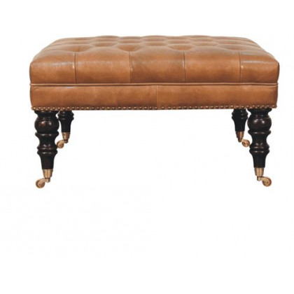 Artisan - Studded Buffalo Tan Leather Ottoman With Castor Legs