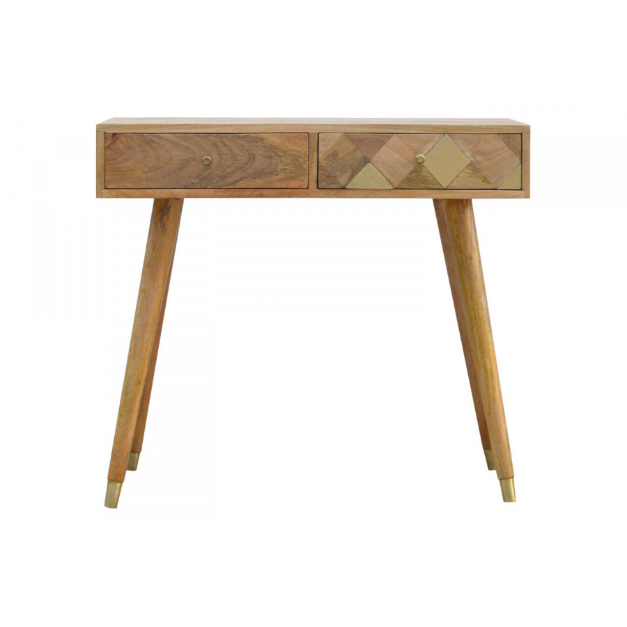 Artisan - Oak-ish Gold Brass Inlay Console Table