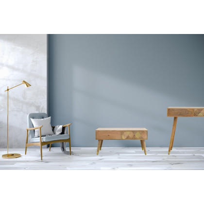 Artisan - Oak-ish Gold Brass Inlay Console Table