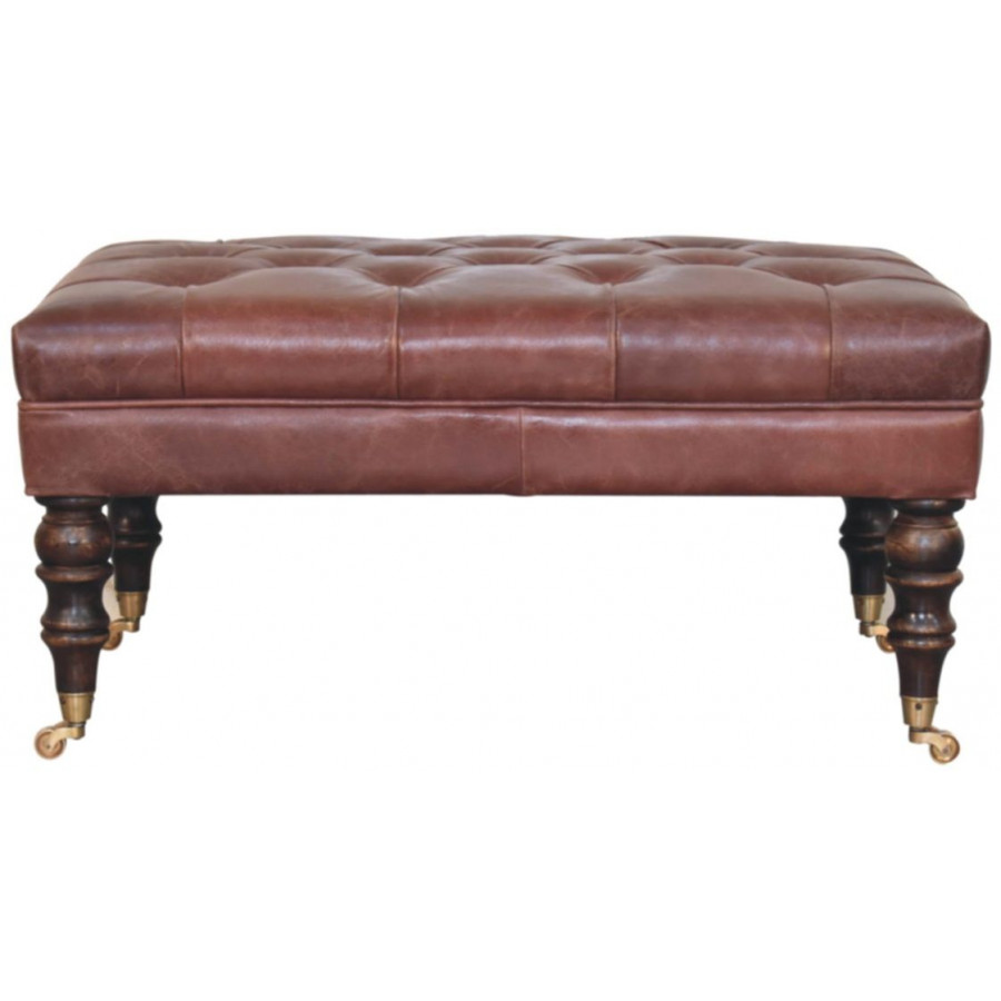 Artisan - Buffalo Brown Leather Ottoman With Castor Legs