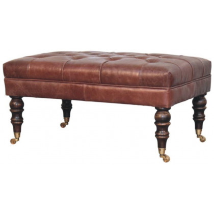 Artisan - Buffalo Brown Leather Ottoman With Castor Legs