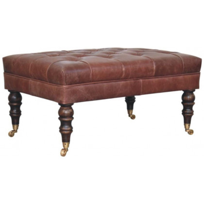 Artisan - Buffalo Brown Leather Ottoman With Castor Legs