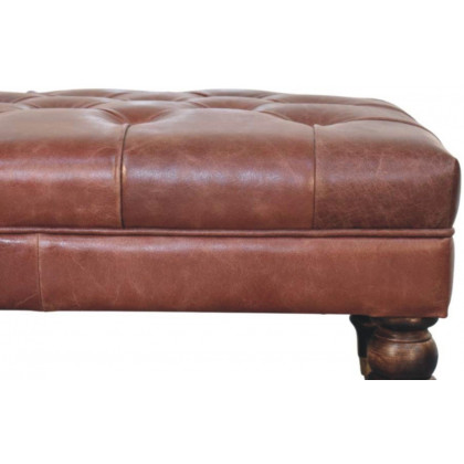 Artisan - Buffalo Brown Leather Ottoman With Castor Legs