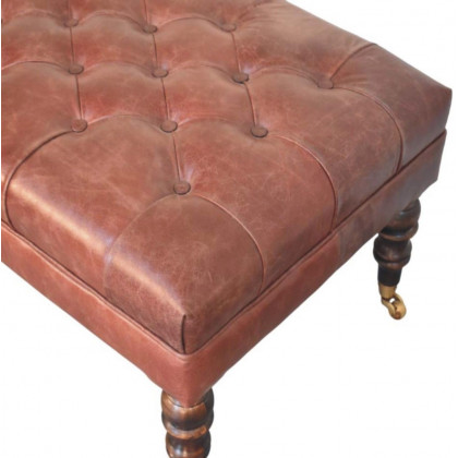 Artisan - Buffalo Brown Leather Ottoman With Castor Legs