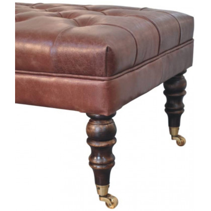 Artisan - Buffalo Brown Leather Ottoman With Castor Legs