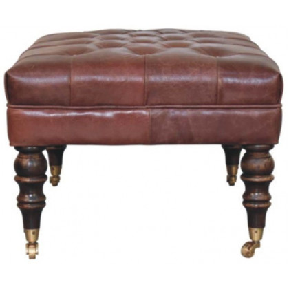 Artisan - Buffalo Brown Leather Ottoman With Castor Legs