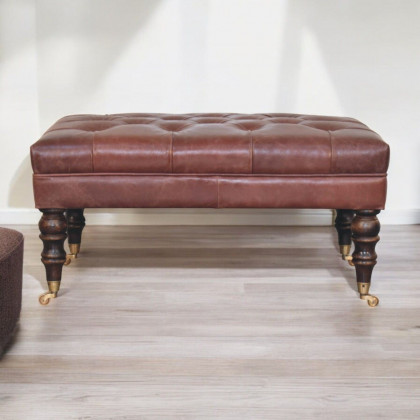 Artisan - Buffalo Brown Leather Ottoman With Castor Legs