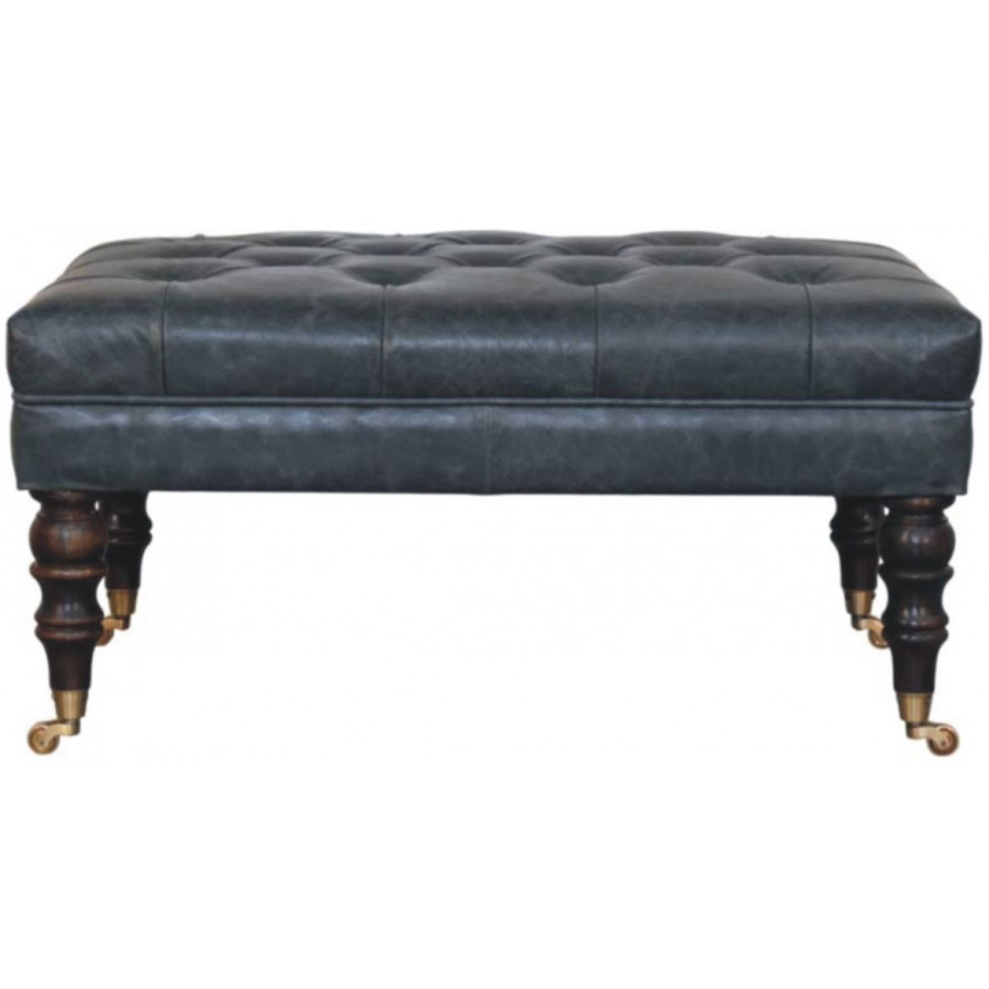 Artisan - Buffalo Teal Leather Ottoman With Castor Legs